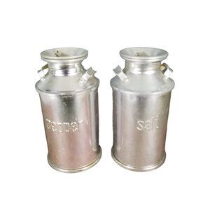 Vintage Aluminum Milk Jug Salt Pepper Shaker Set with Lids Made in Hong Kong